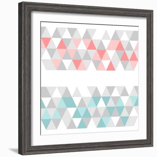 Colorful Tile Vector Background or Pattern Illustration. Grey, Pink and Mint Green Pastel Triangle-IngaLinder-Framed Premium Giclee Print