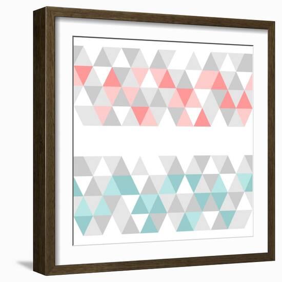 Colorful Tile Vector Background or Pattern Illustration. Grey, Pink and Mint Green Pastel Triangle-IngaLinder-Framed Premium Giclee Print