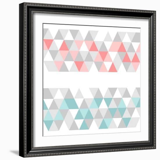 Colorful Tile Vector Background or Pattern Illustration. Grey, Pink and Mint Green Pastel Triangle-IngaLinder-Framed Premium Giclee Print