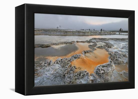 Colorful travertine formations at Great Fountain Geyser, Yellowstone National Park.-Alan Majchrowicz-Framed Premier Image Canvas