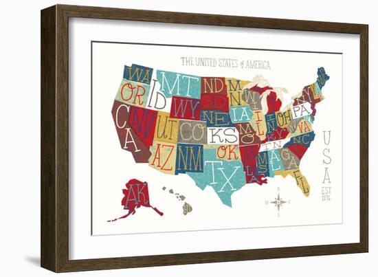 Colorful USA Map-Michael Mullan-Framed Premium Giclee Print