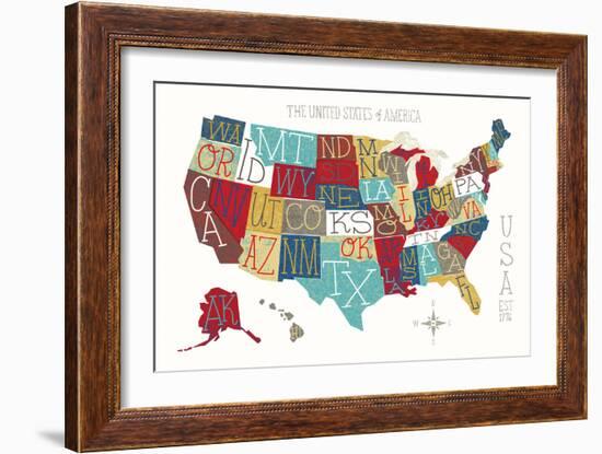 Colorful USA Map-Michael Mullan-Framed Premium Giclee Print