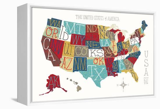 Colorful USA Map-Michael Mullan-Framed Stretched Canvas