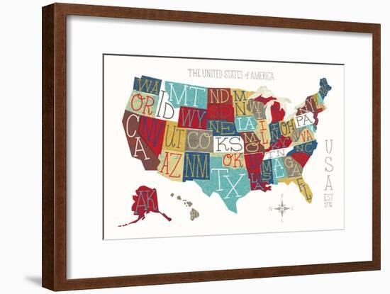 Colorful USA Map-Michael Mullan-Framed Art Print