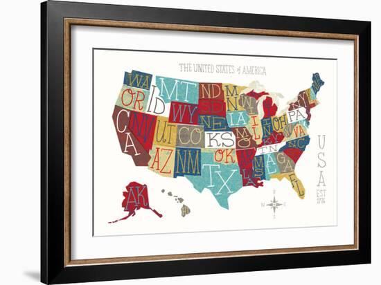 Colorful USA Map-Michael Mullan-Framed Art Print