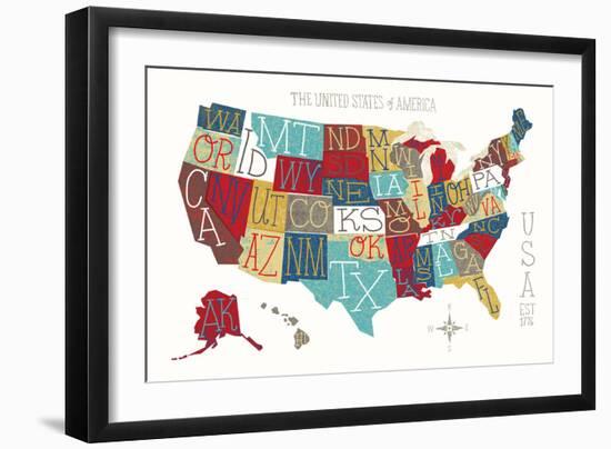 Colorful USA Map-Michael Mullan-Framed Art Print