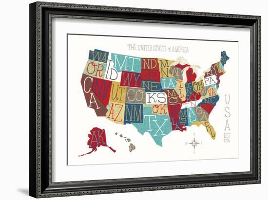 Colorful USA Map-Michael Mullan-Framed Art Print