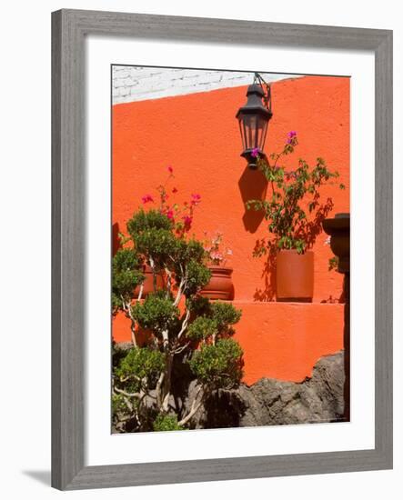 Colorful Wall with Lantern and Potted Plants, Guanajuato, Mexico-Julie Eggers-Framed Photographic Print