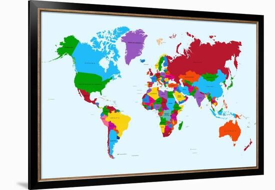 Colorful World Map Countries with Text Atlas. Eps10 Vector File Organized in Layers for Easy Editin-Cienpies Design-Framed Art Print