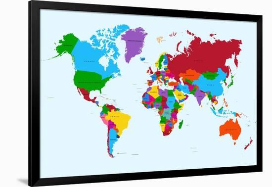 Colorful World Map Countries with Text Atlas. Eps10 Vector File Organized in Layers for Easy Editin-Cienpies Design-Framed Art Print