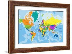 Colorful World Political Map with Clearly Labeled, Separated Layers. Vector Illustration.-Bardocz Peter-Framed Art Print