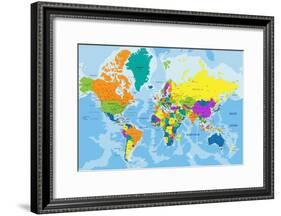 Colorful World Political Map with Clearly Labeled, Separated Layers. Vector Illustration.-Bardocz Peter-Framed Art Print