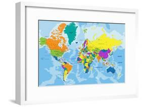 Colorful World Political Map with Clearly Labeled, Separated Layers. Vector Illustration.-Bardocz Peter-Framed Art Print