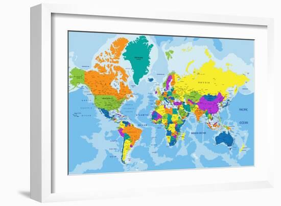 Colorful World Political Map with Clearly Labeled, Separated Layers. Vector Illustration.-Bardocz Peter-Framed Art Print