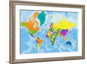 Colorful World Political Map with Clearly Labeled, Separated Layers. Vector Illustration.-Bardocz Peter-Framed Art Print