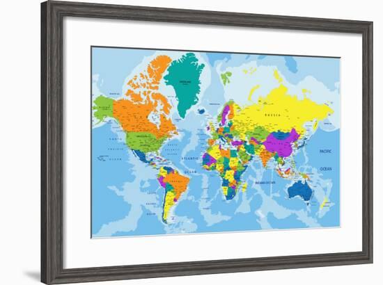 Colorful World Political Map with Clearly Labeled, Separated Layers. Vector Illustration.-Bardocz Peter-Framed Art Print