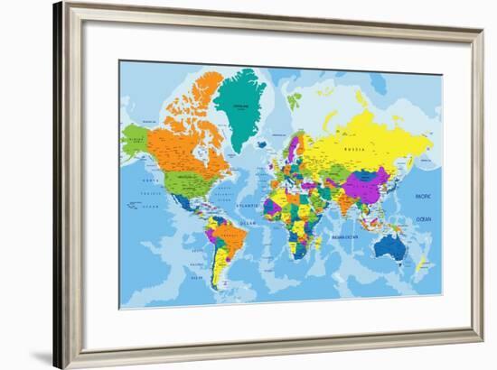 Colorful World Political Map with Clearly Labeled, Separated Layers. Vector Illustration.-Bardocz Peter-Framed Art Print