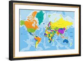 Colorful World Political Map with Clearly Labeled, Separated Layers. Vector Illustration.-Bardocz Peter-Framed Art Print