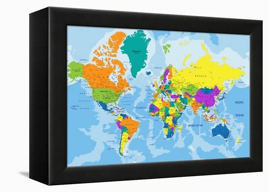 Colorful World Political Map with Clearly Labeled, Separated Layers. Vector Illustration.-Bardocz Peter-Framed Stretched Canvas