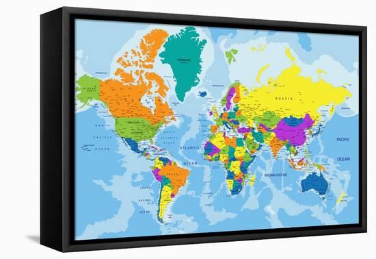 Colorful World Political Map with Clearly Labeled, Separated Layers. Vector Illustration.-Bardocz Peter-Framed Stretched Canvas