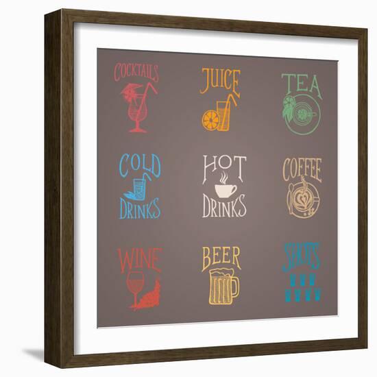 Colorfull Menu Icons - Drinks-ONiONAstudio-Framed Art Print