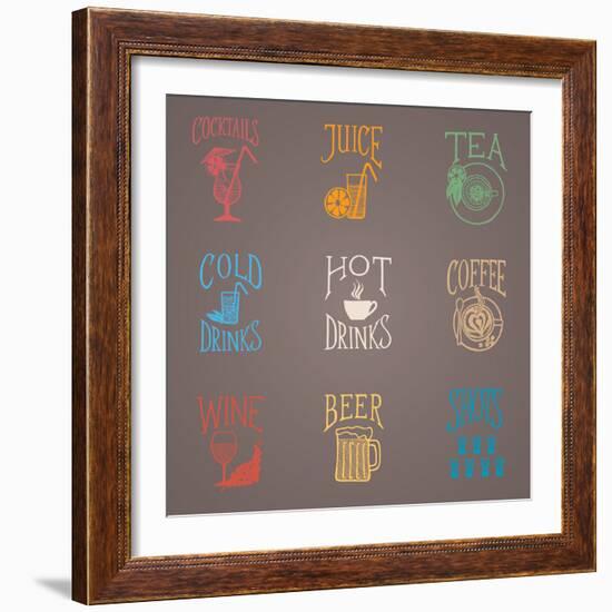 Colorfull Menu Icons - Drinks-ONiONAstudio-Framed Art Print