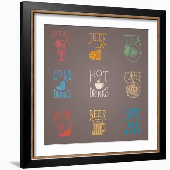 Colorfull Menu Icons - Drinks-ONiONAstudio-Framed Art Print