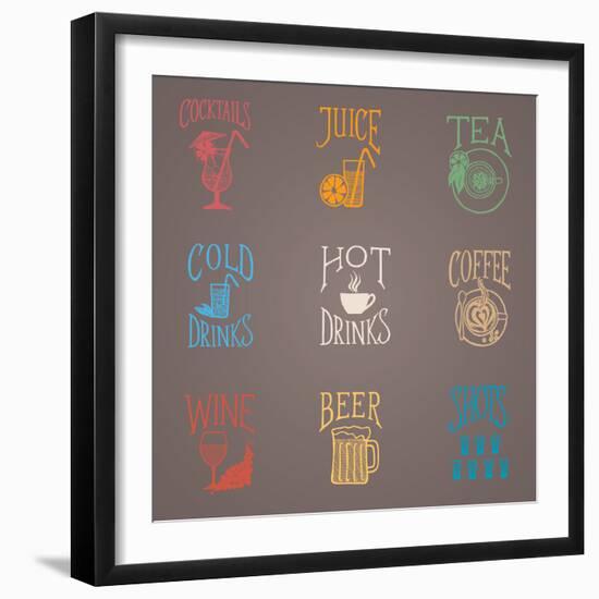 Colorfull Menu Icons - Drinks-ONiONAstudio-Framed Art Print