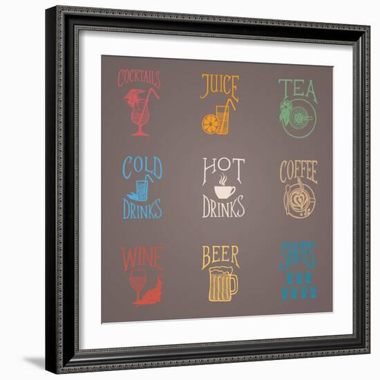 Colorfull Menu Icons - Drinks-ONiONAstudio-Framed Art Print