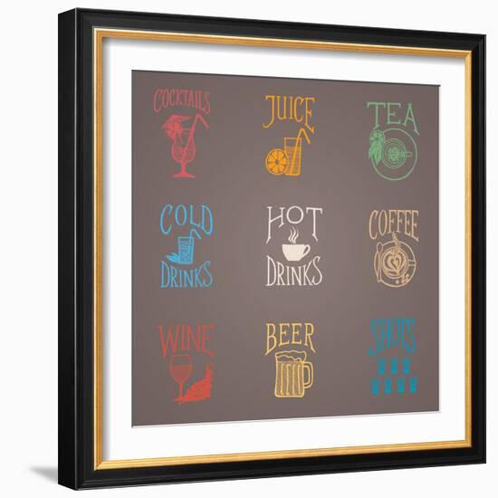 Colorfull Menu Icons - Drinks-ONiONAstudio-Framed Art Print