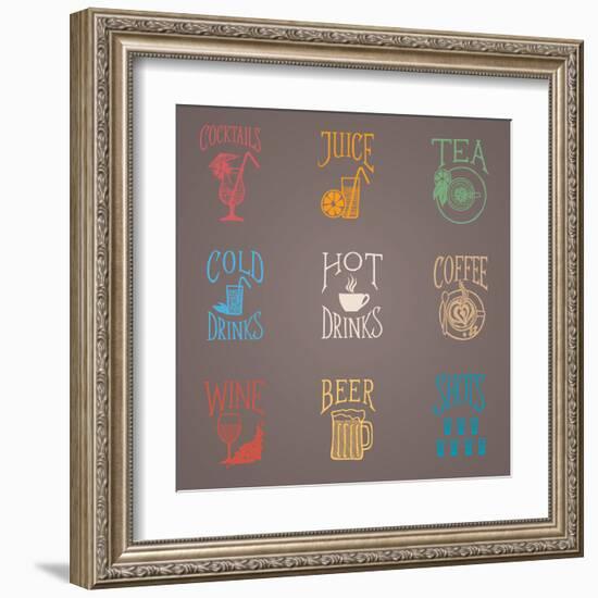 Colorfull Menu Icons - Drinks-ONiONAstudio-Framed Art Print