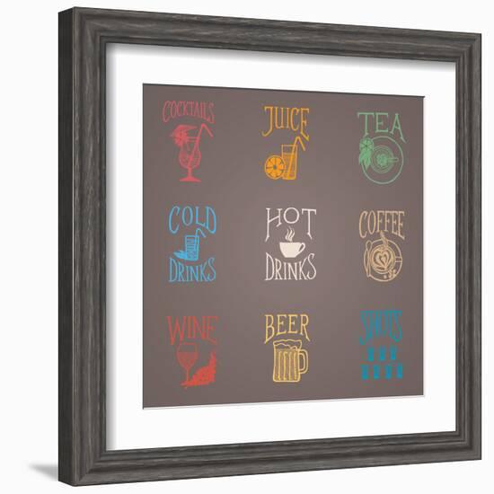 Colorfull Menu Icons - Drinks-ONiONAstudio-Framed Art Print