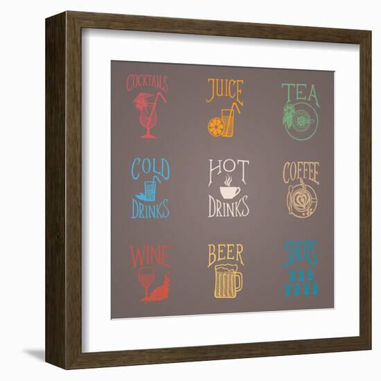 Colorfull Menu Icons - Drinks-ONiONAstudio-Framed Art Print