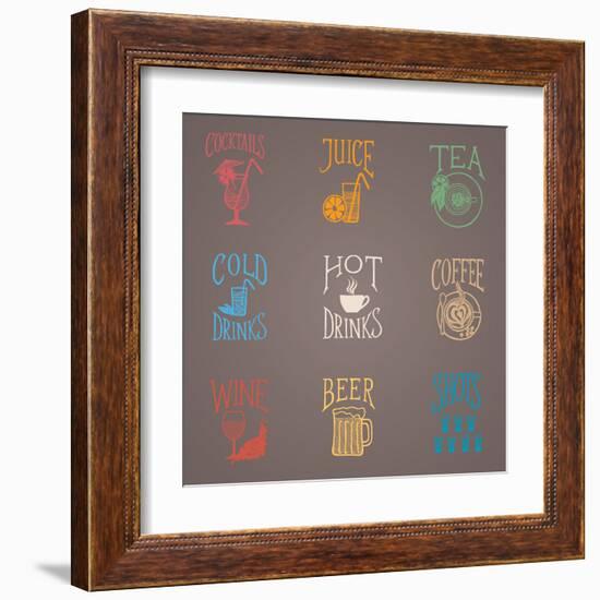 Colorfull Menu Icons - Drinks-ONiONAstudio-Framed Art Print