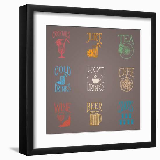 Colorfull Menu Icons - Drinks-ONiONAstudio-Framed Art Print