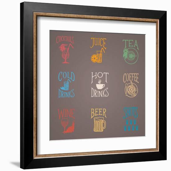 Colorfull Menu Icons - Drinks-ONiONAstudio-Framed Art Print