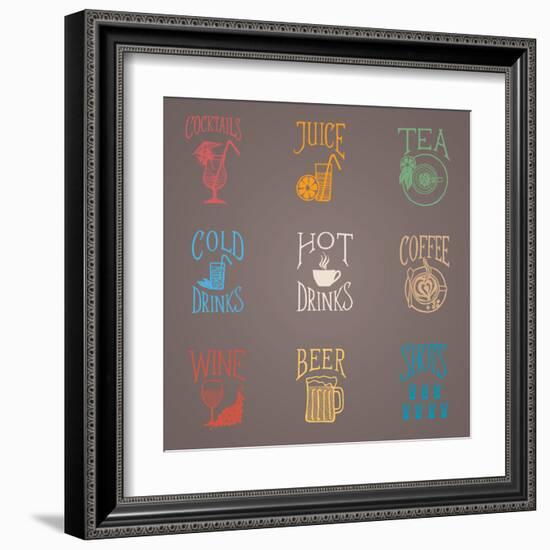 Colorfull Menu Icons - Drinks-ONiONAstudio-Framed Art Print