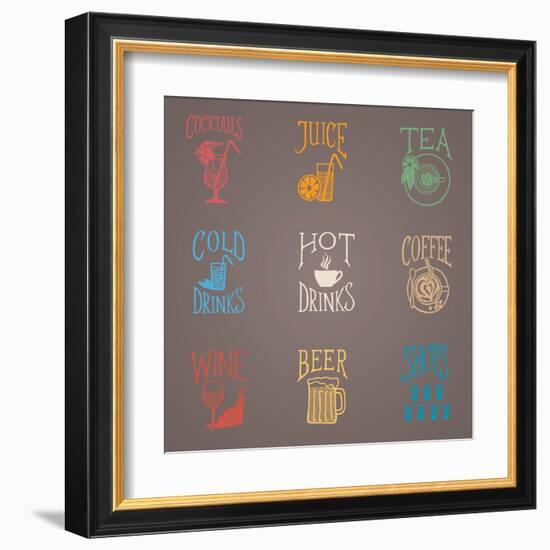 Colorfull Menu Icons - Drinks-ONiONAstudio-Framed Art Print