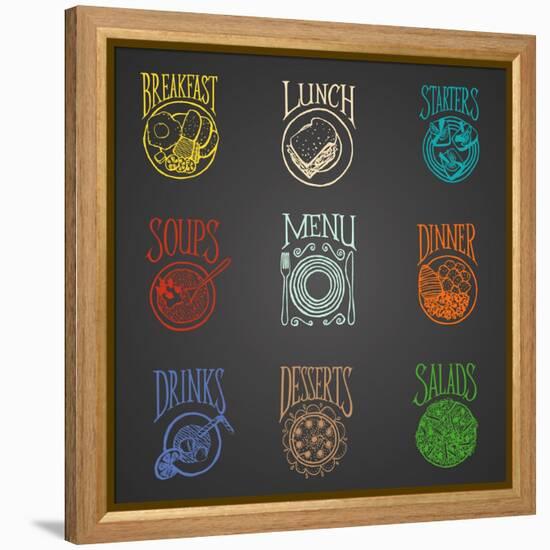 Colorfull Menu Icons - Meals-ONiONAstudio-Framed Stretched Canvas