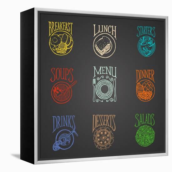 Colorfull Menu Icons - Meals-ONiONAstudio-Framed Stretched Canvas