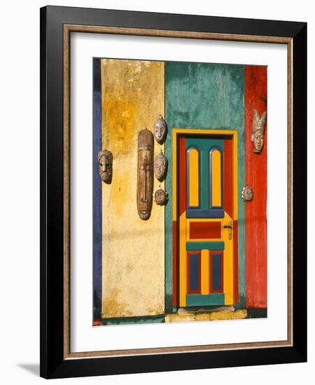 Colorfully Painted Building Decorated with Masks, Ubud, Bali, Indonesia-Tom Haseltine-Framed Photographic Print