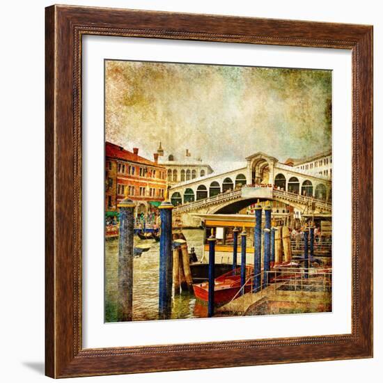 Colors Of Romantic Venice- Painting Style Series - Rialto Bridge-Maugli-l-Framed Art Print