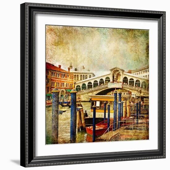 Colors Of Romantic Venice- Painting Style Series - Rialto Bridge-Maugli-l-Framed Art Print