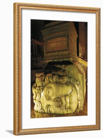 Colossal Head of Medusa Used as the Base of a Column in the Basilica Cistern-null-Framed Photographic Print