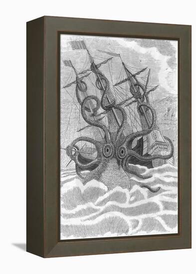 Colossal Octopus Attacking Ship, 1801-Science Source-Framed Premier Image Canvas