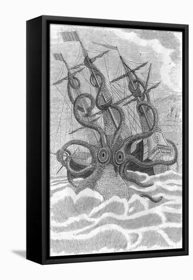 Colossal Octopus Attacking Ship, 1801-Science Source-Framed Premier Image Canvas
