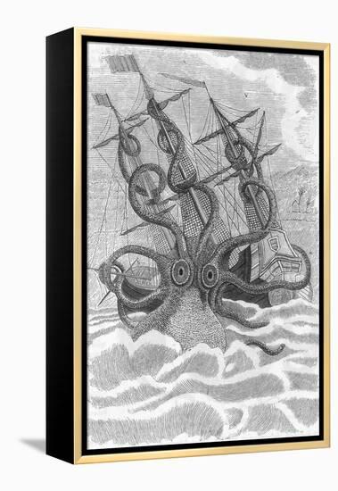 Colossal Octopus Attacking Ship, 1801-Science Source-Framed Premier Image Canvas