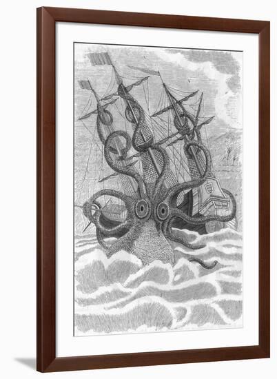 Colossal Octopus Attacking Ship, 1801-Science Source-Framed Giclee Print