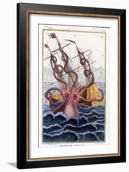 Colossal Octopus (Octopus, Giant Squid, Kraken) Attacking a Ship (Ship, Ship) - Engraving of the Bo-Unknown Artist-Framed Giclee Print