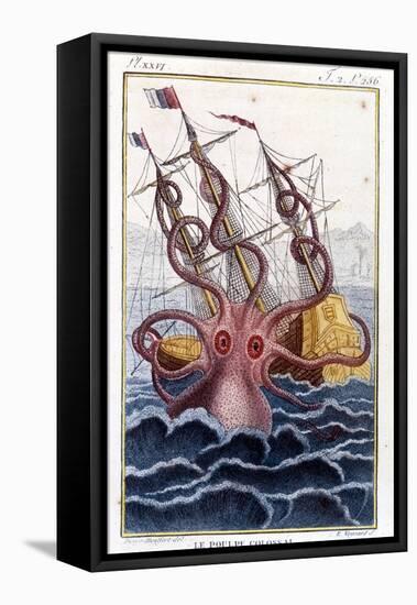 Colossal Octopus (Octopus, Giant Squid, Kraken) Attacking a Ship (Ship, Ship) - Engraving of the Bo-Unknown Artist-Framed Premier Image Canvas